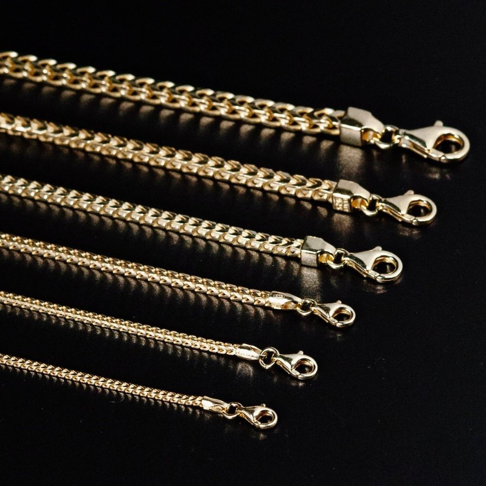 14K Gold Plated 925 Sterling Silver 2.5MM Franco Chain Necklaces